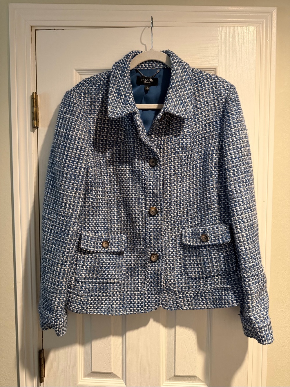 Vintage Talbots Blue and White Tweed Button-Up Blazer Jacket Women’s 16